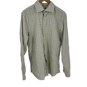 Banana Republic Mens Classic Fit Green & Brown Plaid Button-Down Shirt M 100% Co